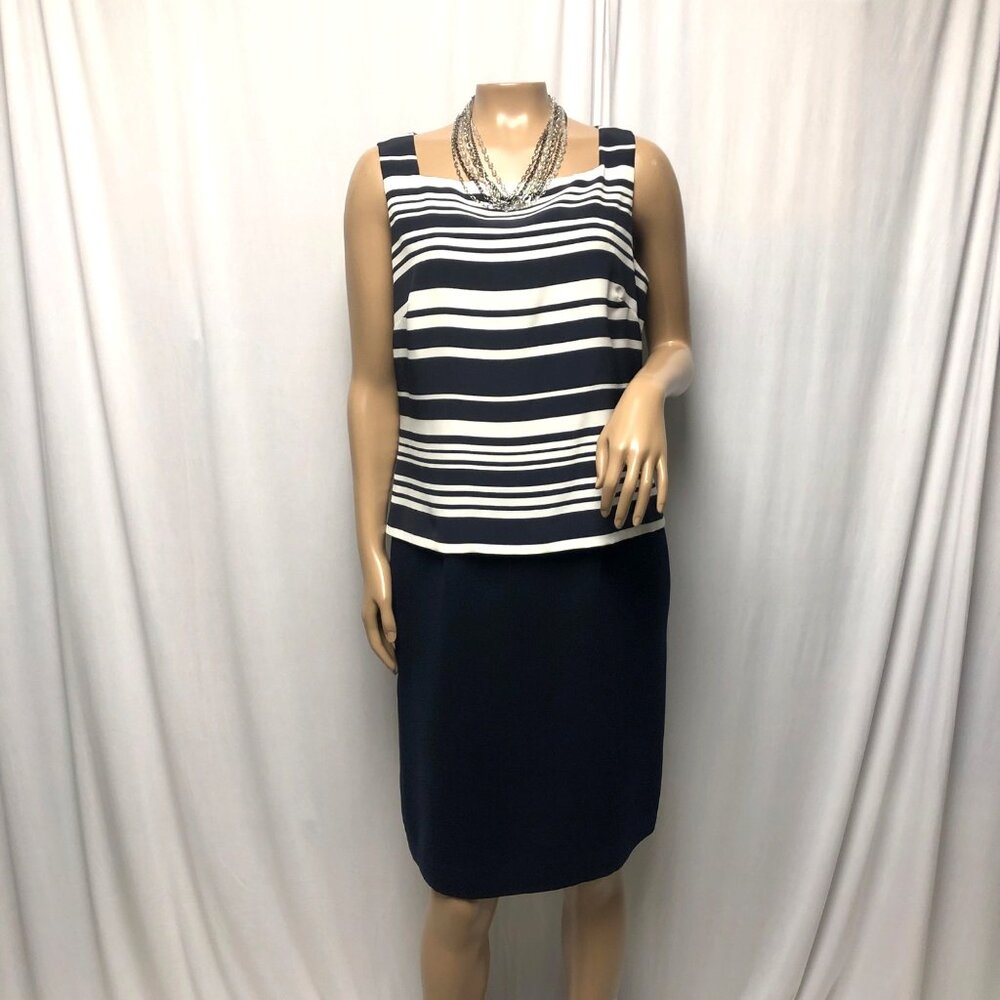 Dress For Success Black White Striped Dress Womens Size 10 Two Piece Look Sheath